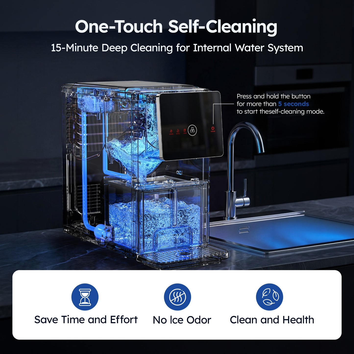 Simzlife 2-in-1 Nugget Ice Maker with Water Dispenser, 33 lbs/Day Portable Countertop Machine, Self-Cleaning, Black