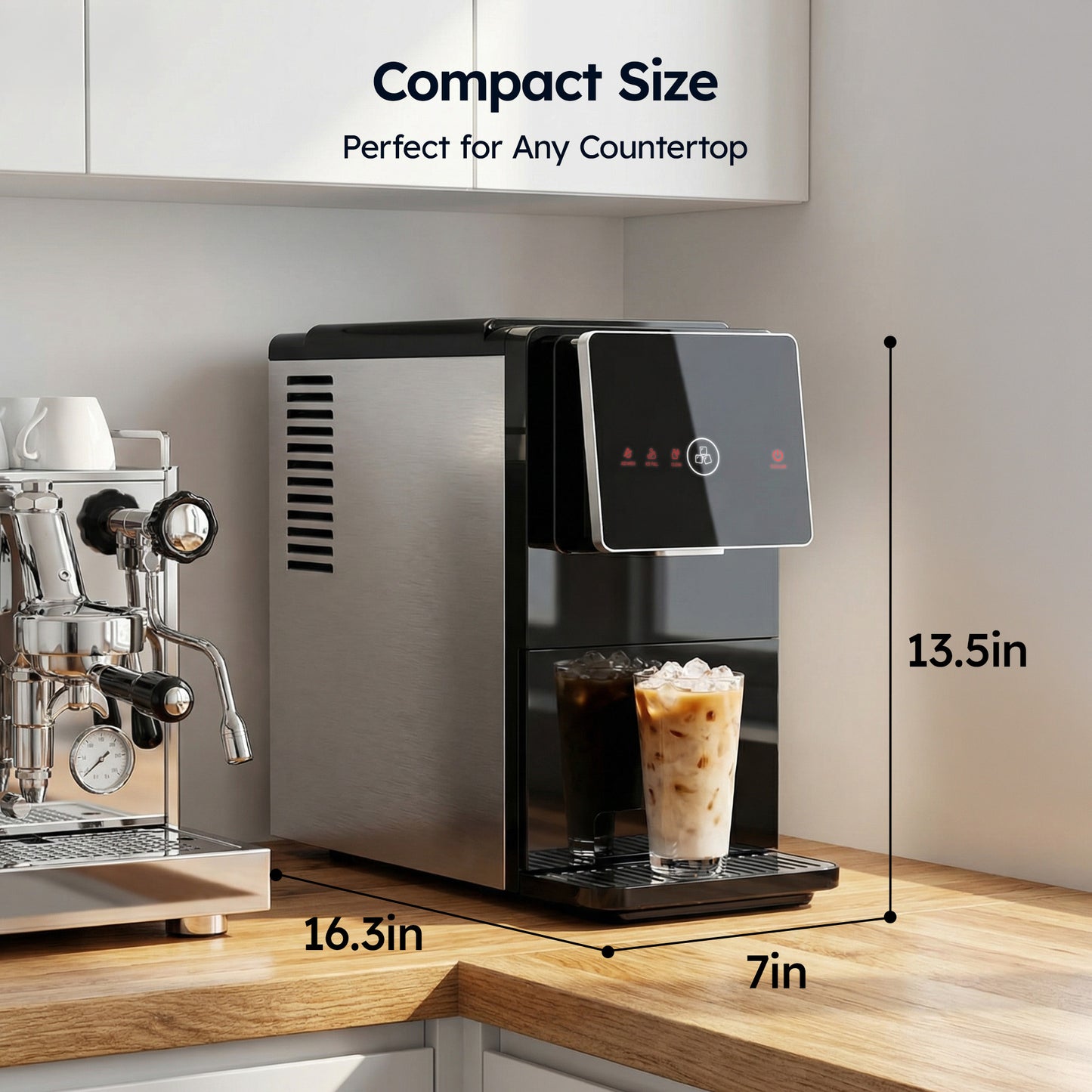 Simzlife 2-in-1 Nugget Ice Maker with Water Dispenser, 33 lbs/Day Portable Countertop Machine, Self-Cleaning, Black