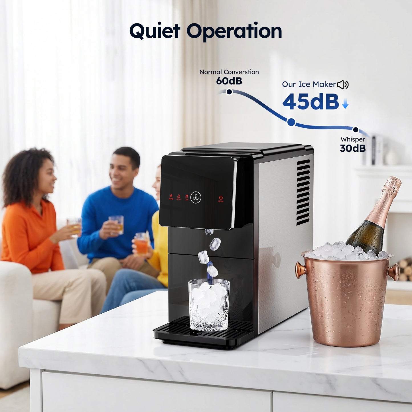 Simzlife 2-in-1 Nugget Ice Maker with Water Dispenser, 33 lbs/Day Portable Countertop Machine, Self-Cleaning, Black