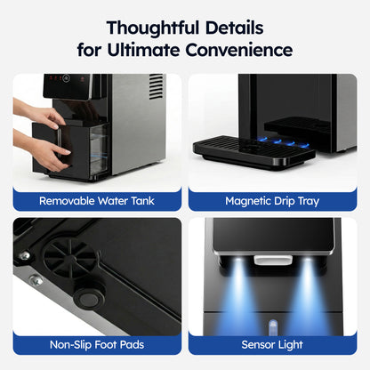 Simzlife 2-in-1 Nugget Ice Maker with Water Dispenser, 33 lbs/Day Portable Countertop Machine, Self-Cleaning, Black