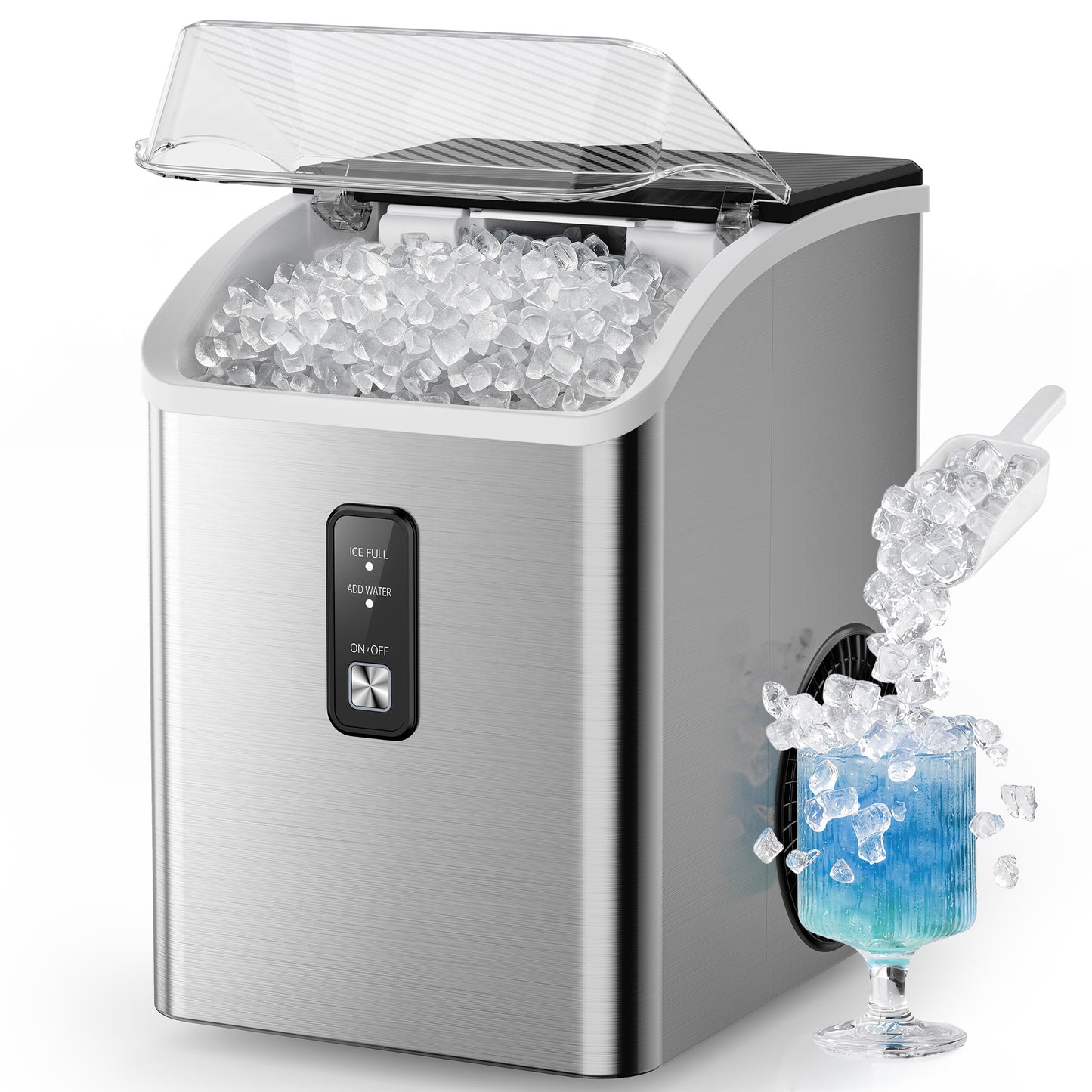 SIMZLIFE Nugget Ice Maker Countertop, 35 lbs/24H Soft Chewable Pellet Ice Machine, Ice Ready in 7 Minutes, One-Touch Self-Cleaning, Stainless Steel