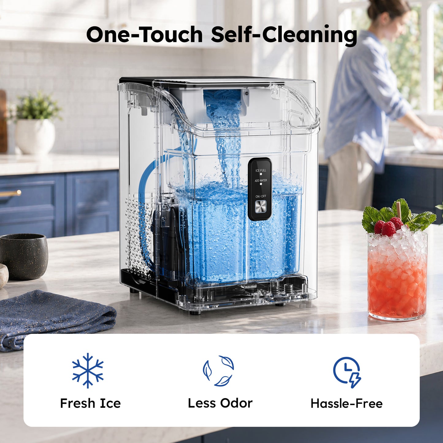 SIMZLIFE Nugget Ice Maker Countertop, 35 lbs/24H Soft Chewable Pellet Ice Machine, Ice Ready in 7 Minutes, One-Touch Self-Cleaning, Stainless Steel