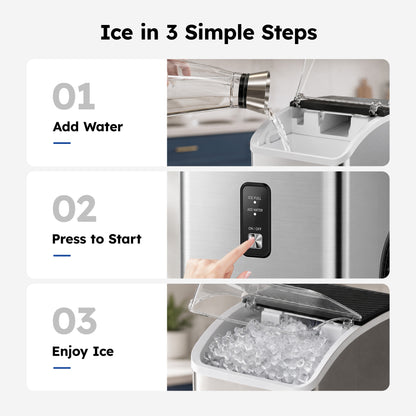 SIMZLIFE Nugget Ice Maker Countertop, 35 lbs/24H Soft Chewable Pellet Ice Machine, Ice Ready in 7 Minutes, One-Touch Self-Cleaning, Stainless Steel
