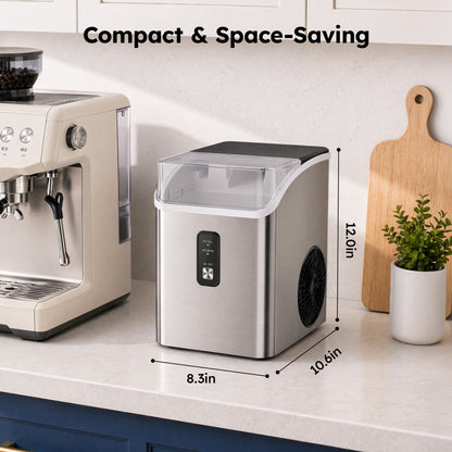 SIMZLIFE Nugget Ice Maker Countertop, 35 lbs/24H Soft Chewable Pellet Ice Machine, Ice Ready in 7 Minutes, One-Touch Self-Cleaning, Stainless Steel