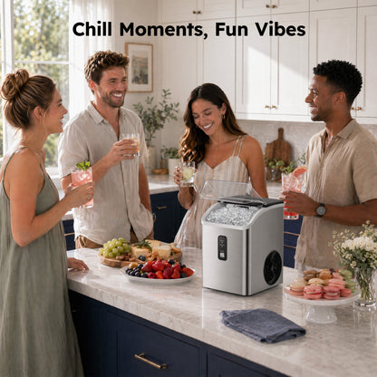 SIMZLIFE Nugget Ice Maker Countertop, 35 lbs/24H Soft Chewable Pellet Ice Machine, Ice Ready in 7 Minutes, One-Touch Self-Cleaning, Stainless Steel