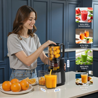 SIMZLIFE Cold Press Juicer, Masticating Juicer with 5.1" Wide Feed Chute, Slow Juicer Machines