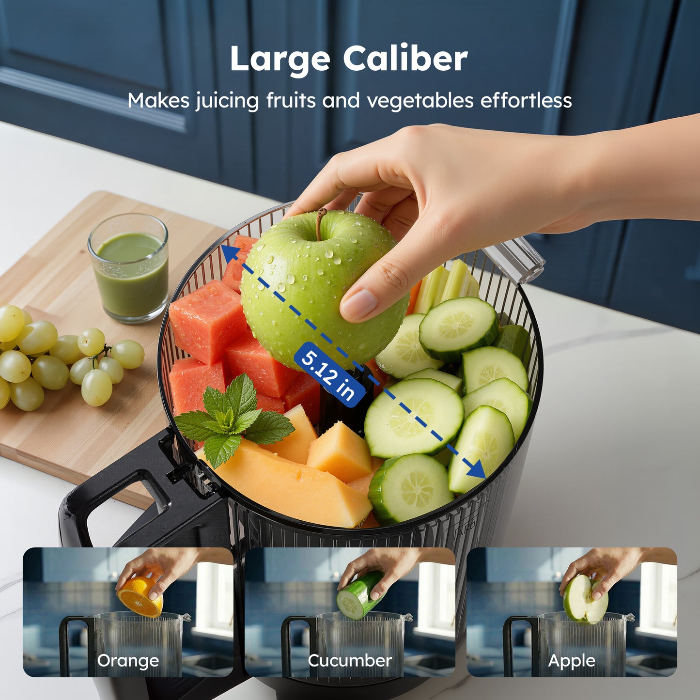 SIMZLIFE Cold Press Juicer, Masticating Juicer with 5.1" Wide Feed Chute, Slow Juicer Machines