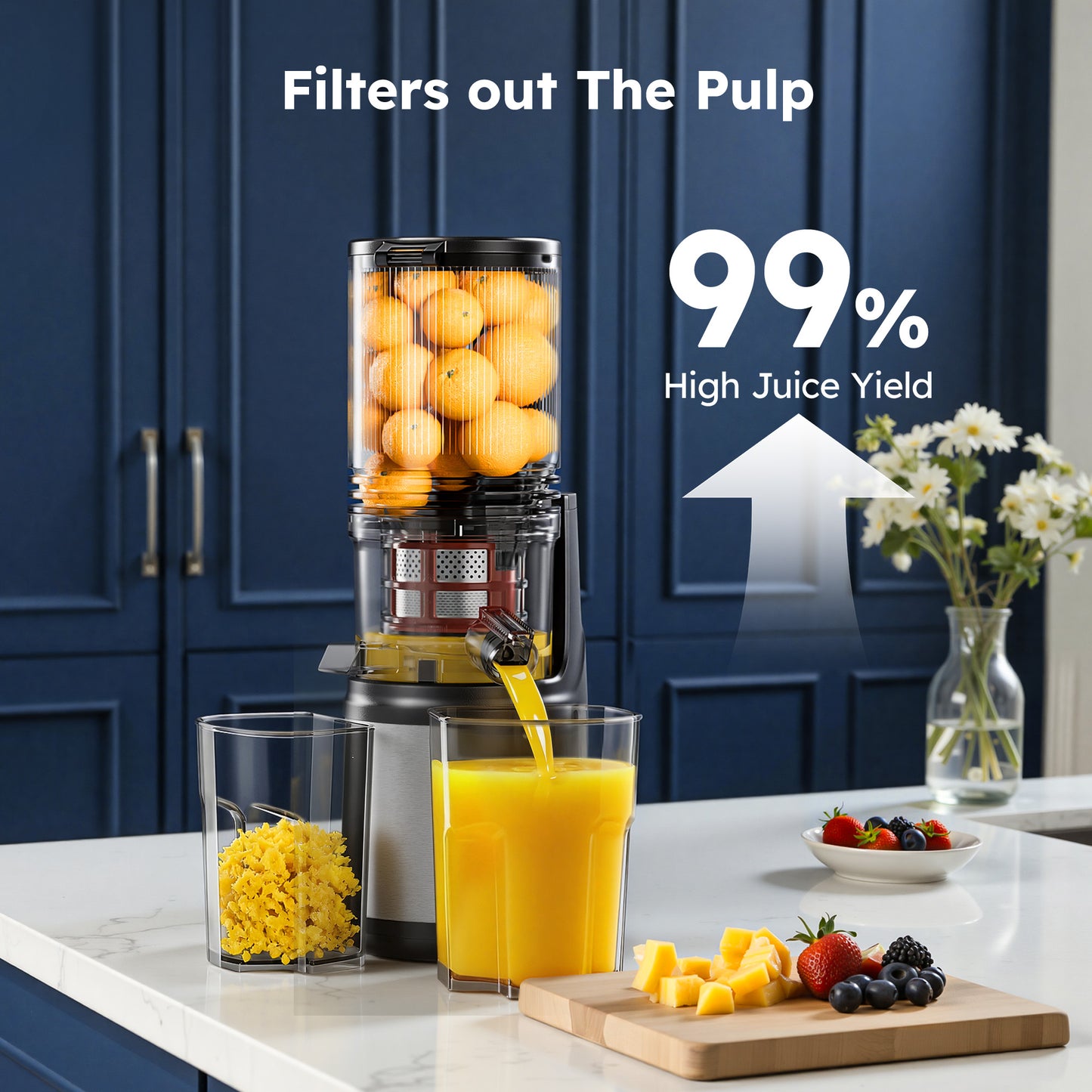 SIMZLIFE Cold Press Juicer, Masticating Juicer with 5.1" Wide Feed Chute, Slow Juicer Machines