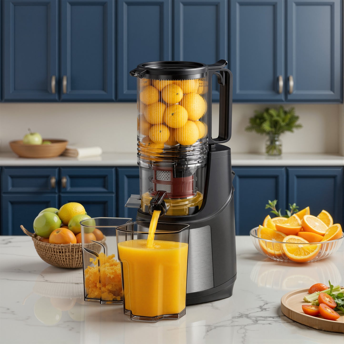 SIMZLIFE Cold Press Juicer, Masticating Juicer with 5.1" Wide Feed Chute, Slow Juicer Machines