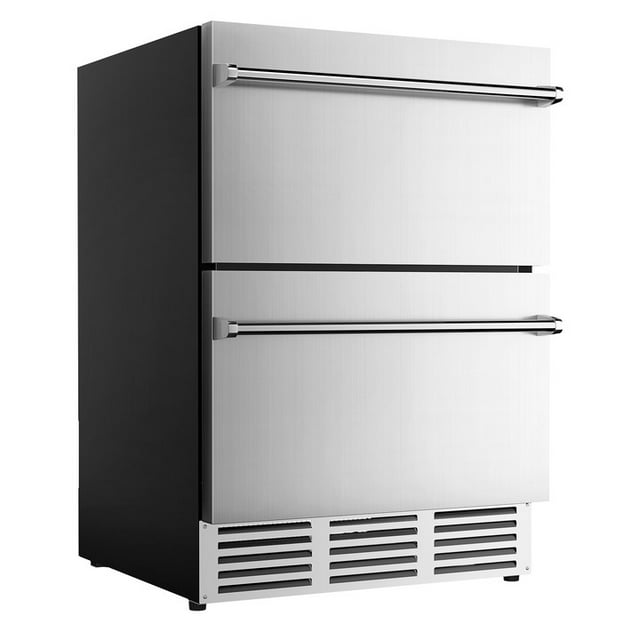 Simzlife 4.9Cu.ft. Double Drawer Undercounter Freestanding Stainless Steel  Beverage Refrigerator,24.61 in W, 34.25 in H