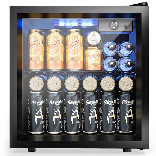 Simzlife 55 Can Beverage Refrigerator and Cooler with Single Glass Door, 16.3 in W, 18.5 in H
