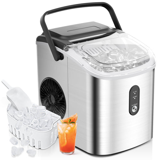 Simzlife Countertop Ice Maker with Handle, 9 bullet ice in 6 Mins, 26Lbs/24H, Self-Cleaning, Portable Ice Maker with Basket and Scoop