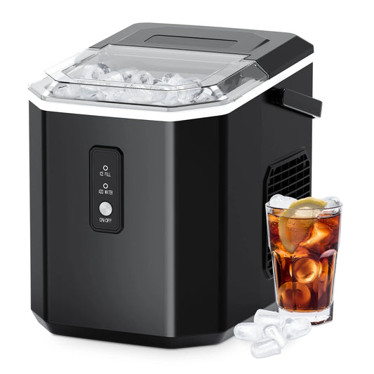 Simzlife Ice Makers Countertop, 9 Cubes in 6 Mins, 26lbs/Day, Portable Ice Maker with Carry Handle, Self-Cleaning Ice Maker with Ice Scoop & Basket for Home/Kitchen/Office/RV.(Black)