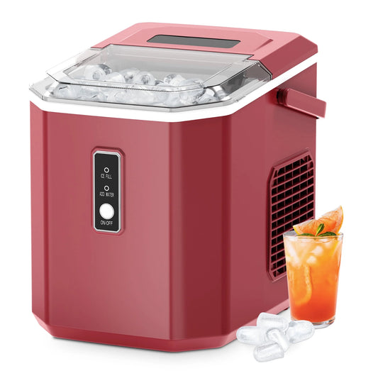 Simzlife Ice Makers Countertop, 9 Cubes in 6 Mins, 26lbs/Day, Portable Ice Maker with Carry Handle, Self-Cleaning Ice Maker with Ice Scoop & Basket for Home/Kitchen/Office/RV.(Red)