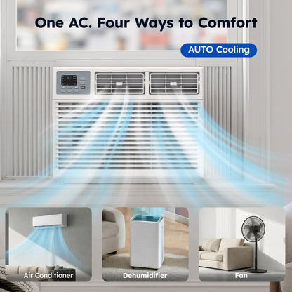 SIMZLIFE 8,000 BTU Window Air Conditioner, Cools Up To 350 Sq Ft, 4 Cooling Modes, Remote Control, White