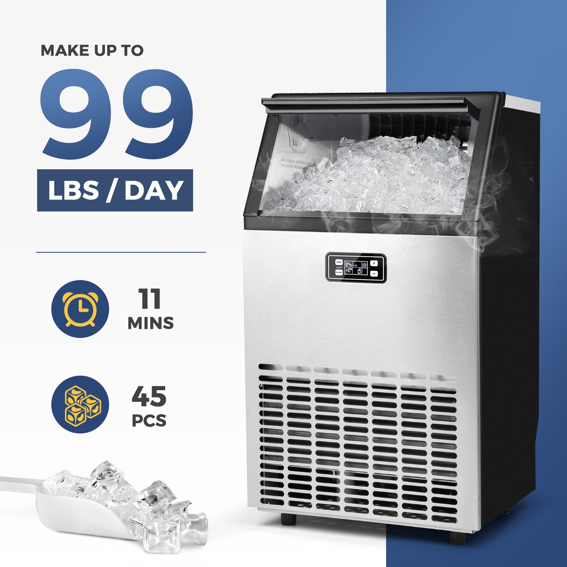 Simzlife Commercial Ice Maker Machine, 100lbs/24H, 33lbs Ice Storage C