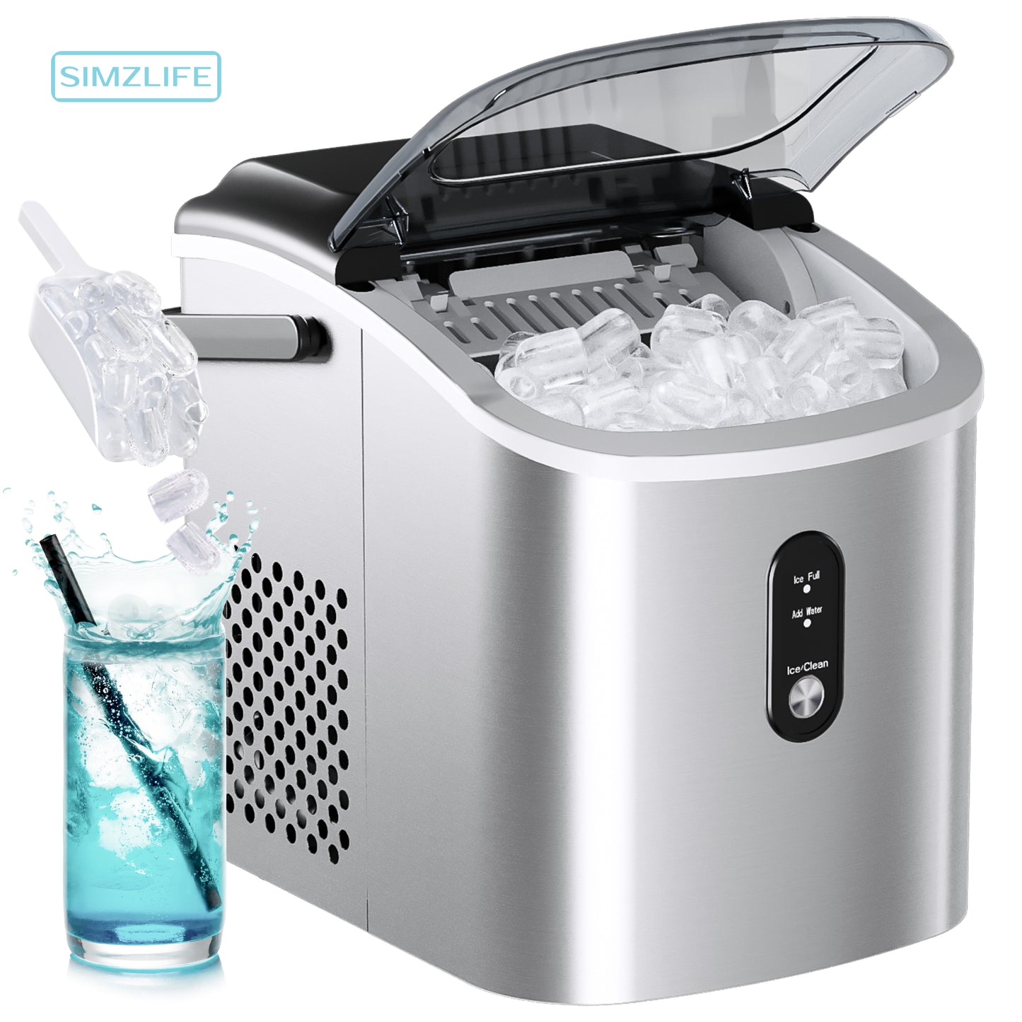 Simzlife Countertop Ice Maker Ice Machine With Handle,Self-Cleaning Ice Makers, 26Lbs/24H, 9 Ice Cubes Ready In 6 Mins For Home/Kitchen/Bar/Party/Camping