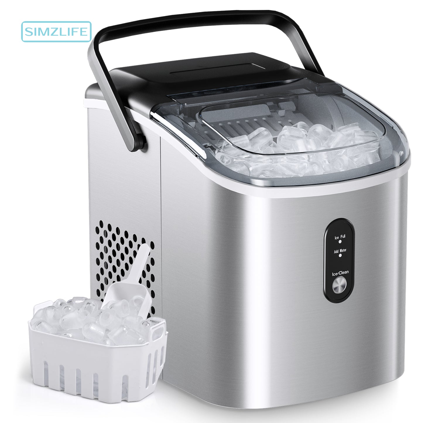 Simzlife Countertop Ice Maker Ice Machine With Handle,Self-Cleaning Ice Makers, 26Lbs/24H, 9 Ice Cubes Ready In 6 Mins For Home/Kitchen/Bar/Party/Camping