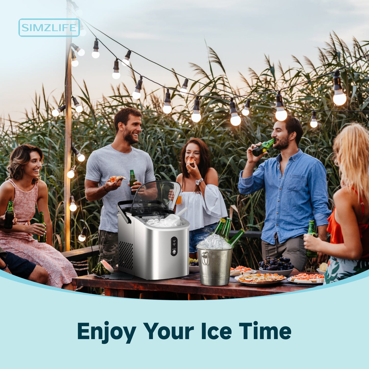 Simzlife Countertop Ice Maker Ice Machine With Handle,Self-Cleaning Ice Makers, 26Lbs/24H, 9 Ice Cubes Ready In 6 Mins For Home/Kitchen/Bar/Party/Camping