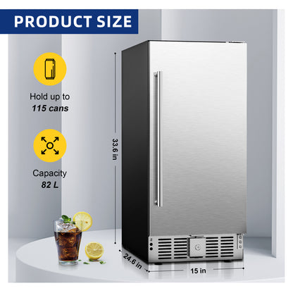 Simzlife 15" Under Counter Beer Fridge for 127 Cans with Stainless Steel Door & Adjustable Feet