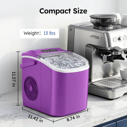 Simzlife Portable Countertop Ice Maker, 26 Lbs/24H, 9 Bullet-Shaped Ice Cubes in 6 Minutes, Self-Cleaning Ice Machine, Purple