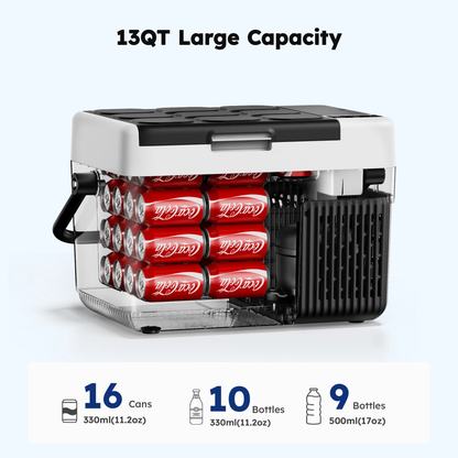 Simzlife 12V Car Refrigerator - 12QT Electric Cooler with Handle, DC/AC, -4℉~68℉, RV Freezer Fridge for RV/
