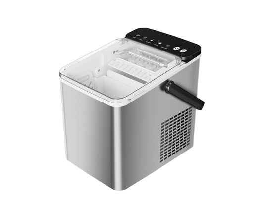 SIMZLIFE Countertop Ice Maker with Portable Handle, 26lbs/24H, 9 Cubes Ready in 6 Mins, Self-Cleaning, Compact Ice Machine with Basket & Scoop, Sliver