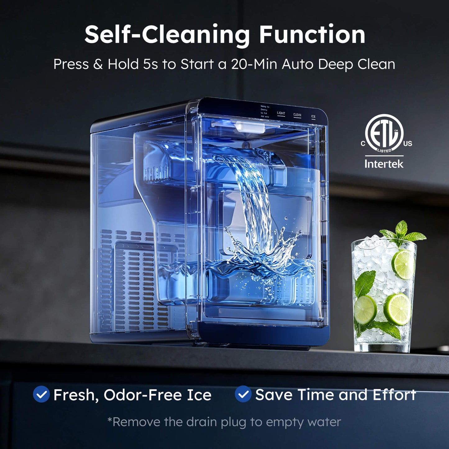 Simzlife Nugget Ice Maker Countertop, 44lbs/24H, Self-Cleaning, Chewable Crunchable Ice machine for Home/Kitchen/Party