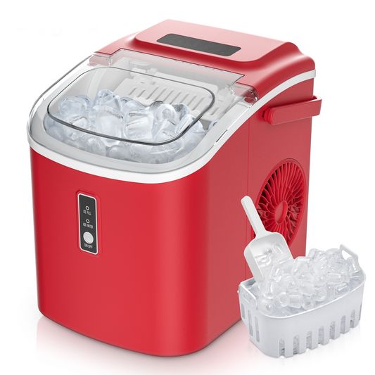 Simzlife Countertop Ice Maker with Handle,Portable Ice Machine with Basket and Scoop, 9 Bullet Ice In 6 Mins, 26Lbs/24H