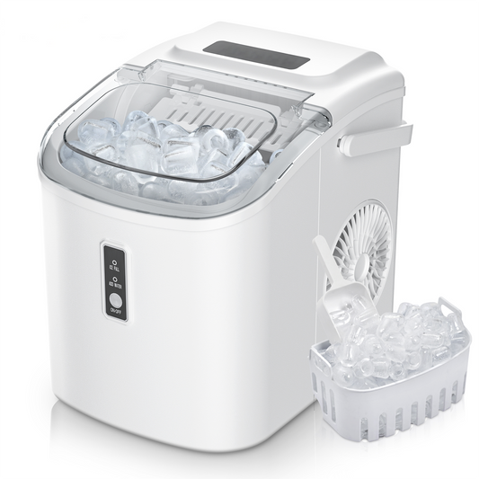 Simzlife Countertop Ice Maker with Handle,Portable Ice Machine with Basket and Scoop, 9 Bullet Ice In 6 Mins, 26Lbs/24H,White