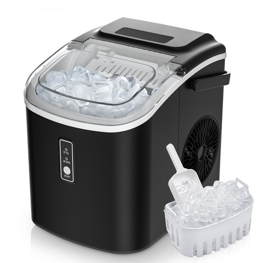 Simzlife Countertop Ice Maker with Handle,Portable Ice Machine with Basket and Scoop, 9 Bullet Ice In 6 Mins, 26Lbs/24H,Black