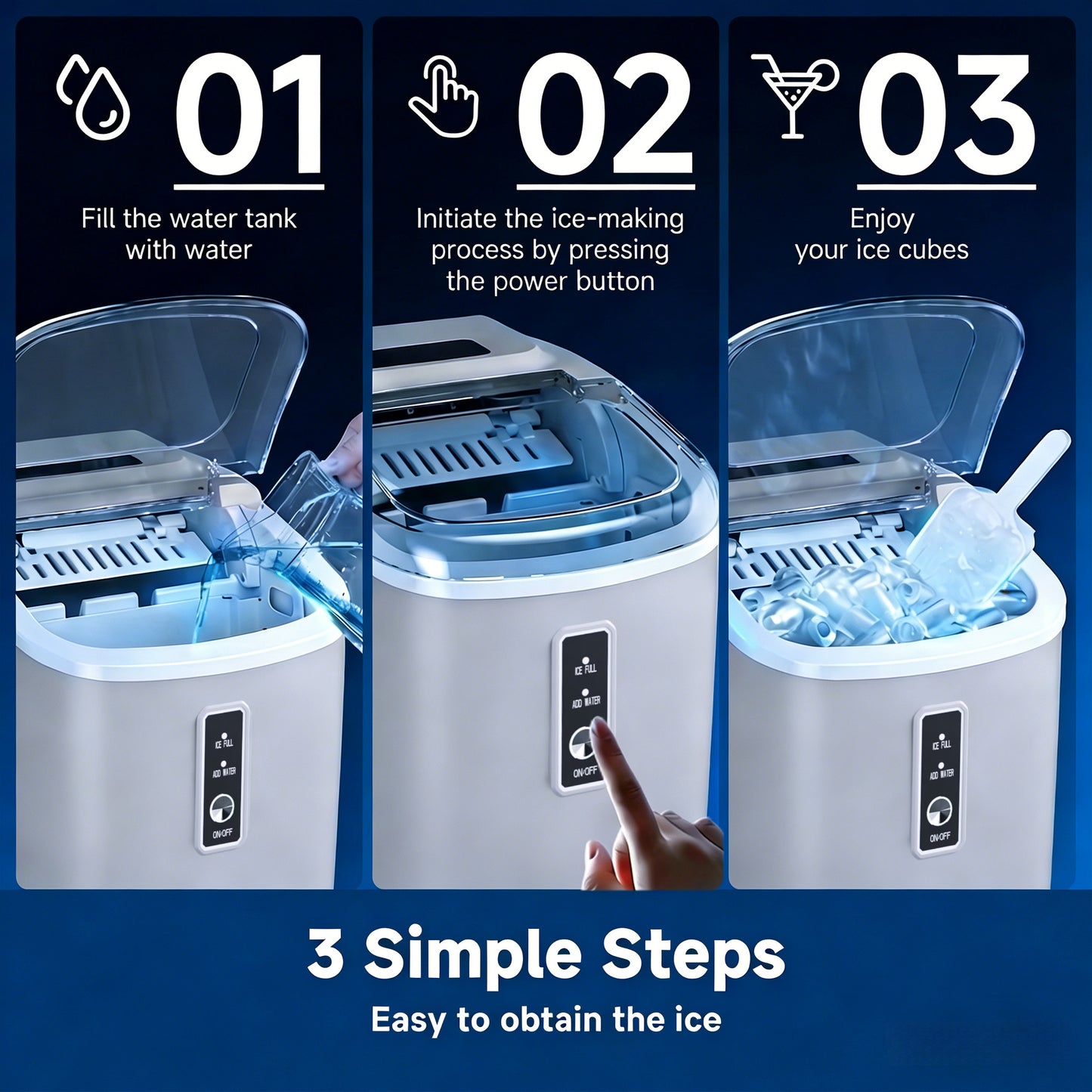 Simzlife 26 lbs/24H Countertop Ice Maker Machine, 9 Bullet-Shaped Ice in 6 Min, Auto-Cleaning