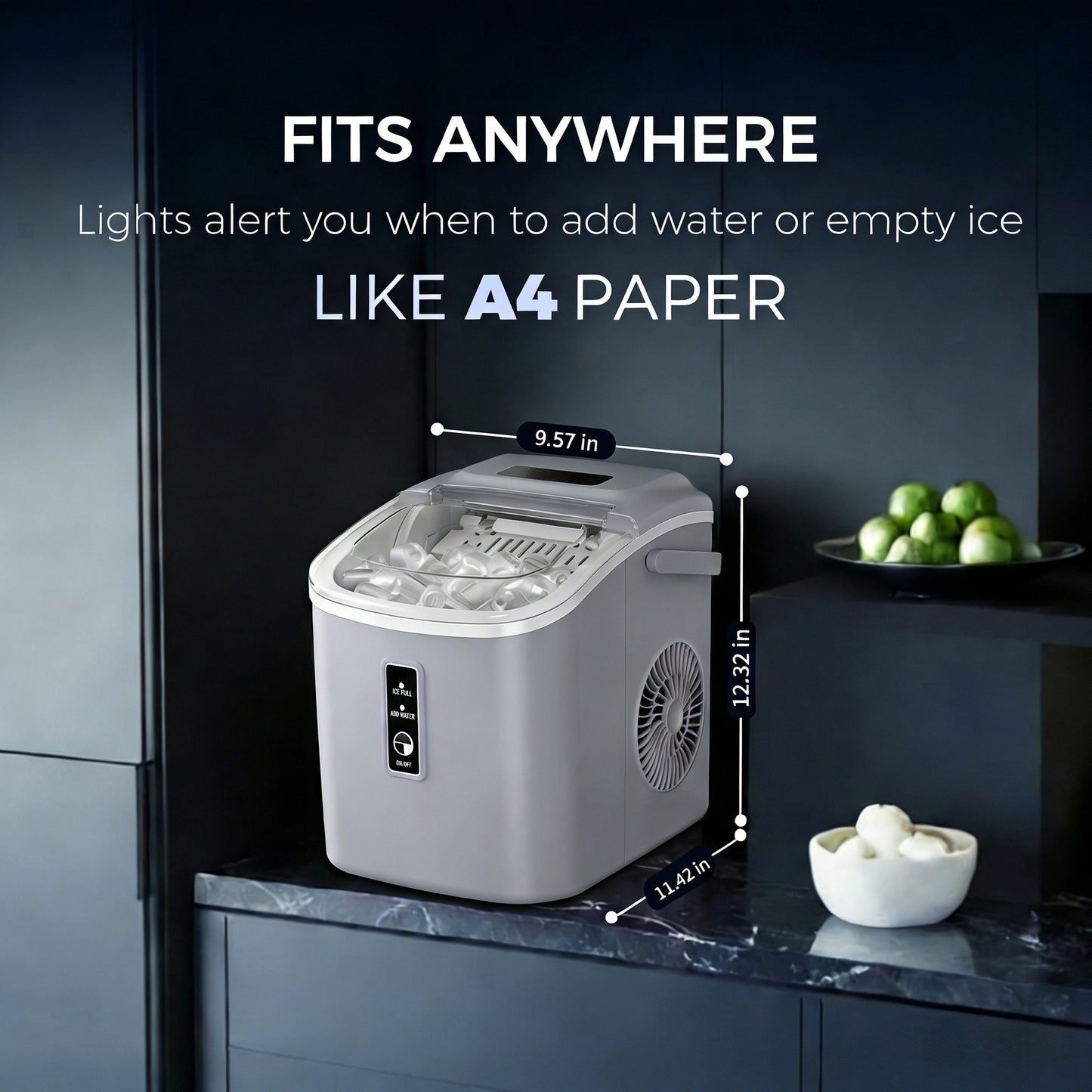 Simzlife 26 lbs/24H Countertop Ice Maker Machine, 9 Bullet-Shaped Ice in 6 Min, Auto-Cleaning